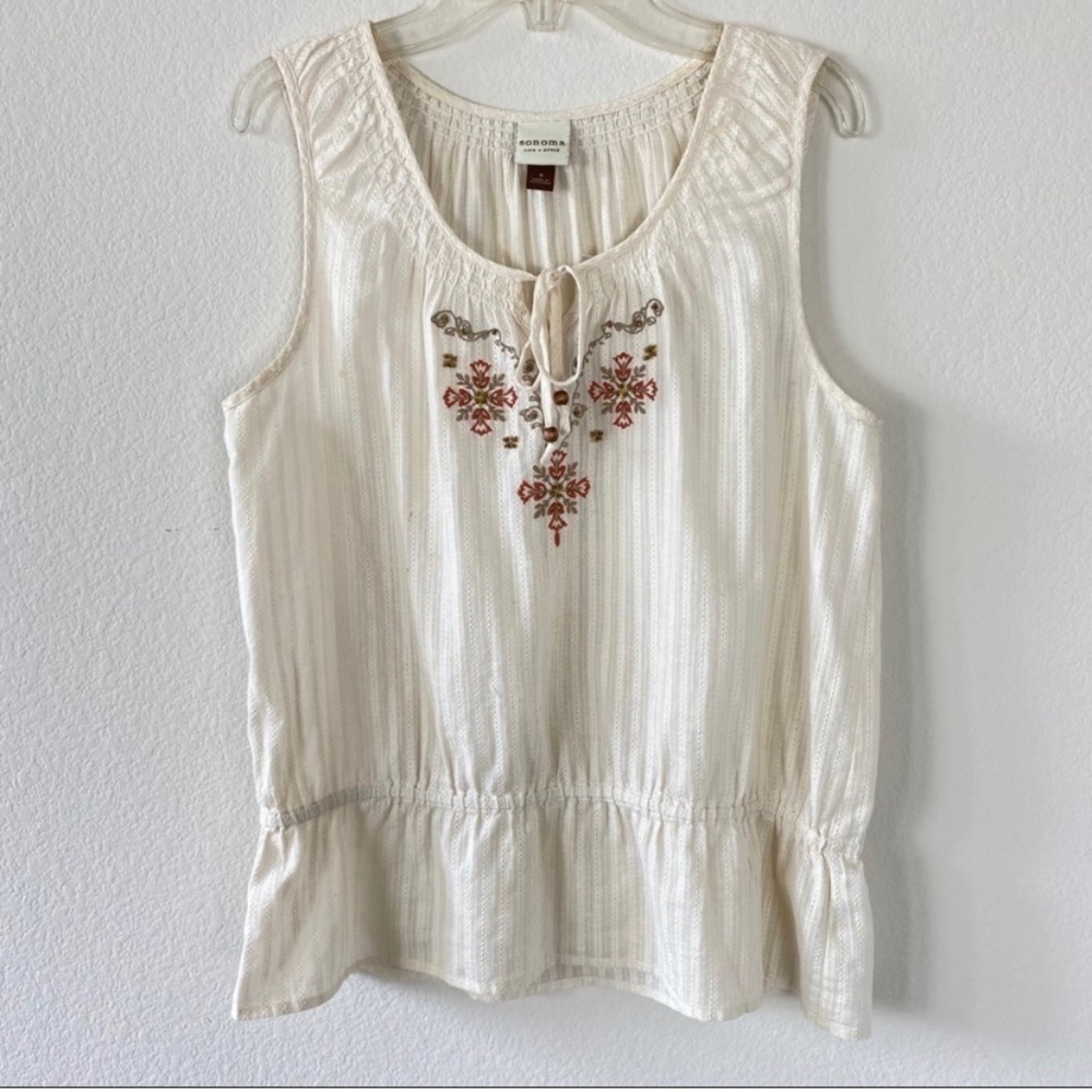Sonoma Cream Embroidery Cream Blouse Sleeveless Size S - Picture 8 of 8